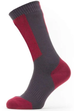 Sealskinz Waterproof Cold Weather Mid Length Sock With Hydrostop (Gray/Red/White)