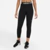 Nike Women's Pro Mid-Rise Crop Mesh-Panel Leggings (013 - Black/White)