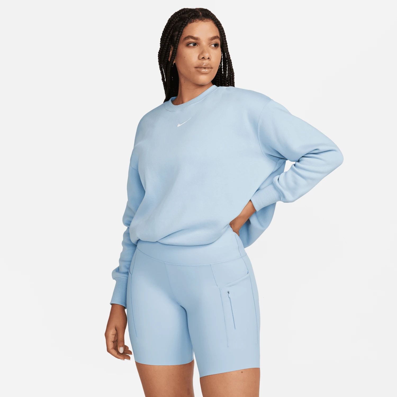 Nike Women’s Go Firm-Support High-Waisted 8” Shorts (441 - Light Armory Blue/Black) 2 Nike Women’s Go Firm-Support High-Waisted 8” Shorts (441 - Light Armory Blue/Black) - Image 2