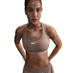 Nike Women’s Swoosh Medium Support Sports Bra (233 - Mink Brown/White)