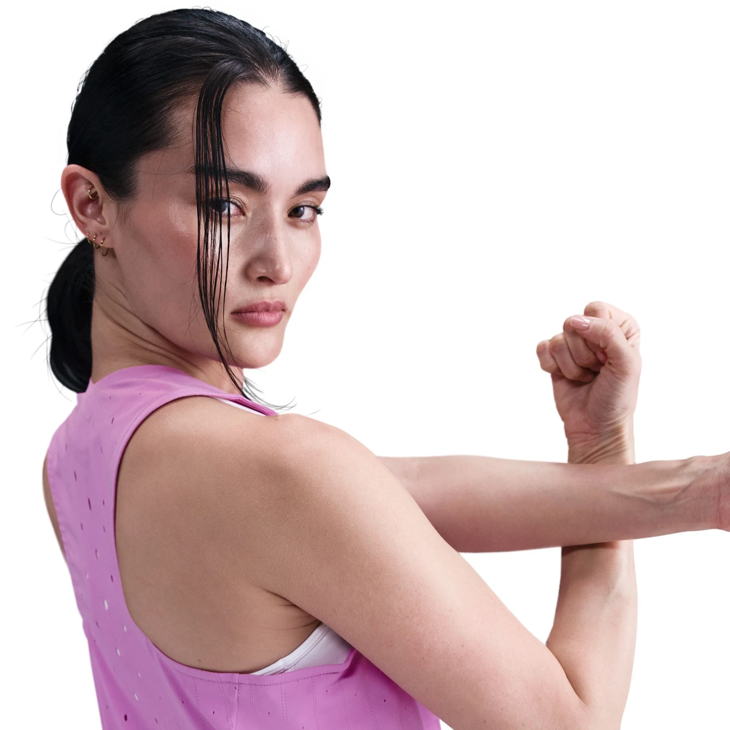 Nike Women's AeroSwift DRI-FIT ADV Running Singlet (532 - Rush Fuchsia/Aster Pink/Green Shock) 2 Nike Women's AeroSwift DRI-FIT ADV Running Singlet (532 - Rush Fuchsia/Aster Pink/Green Shock) - Image 2