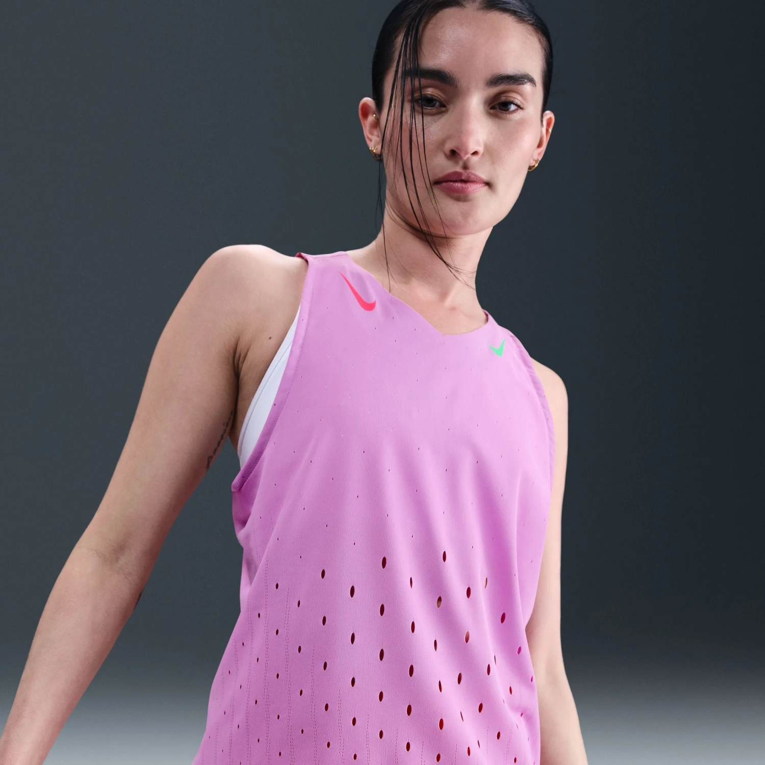 Nike Women's AeroSwift DRI-FIT ADV Running Singlet (532 - Rush Fuchsia/Aster Pink/Green Shock) 5 Nike Women's AeroSwift DRI-FIT ADV Running Singlet (532 - Rush Fuchsia/Aster Pink/Green Shock) - Image 5