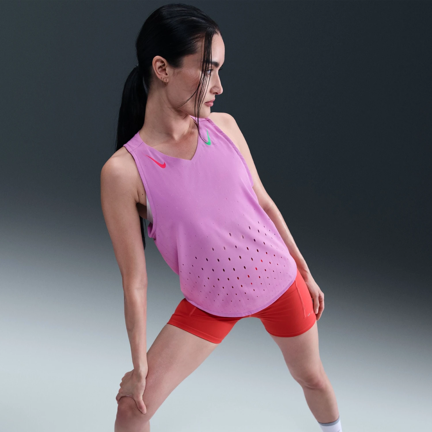 Nike Women's AeroSwift DRI-FIT ADV Running Singlet (532 - Rush Fuchsia/Aster Pink/Green Shock) 3 Nike Women's AeroSwift DRI-FIT ADV Running Singlet (532 - Rush Fuchsia/Aster Pink/Green Shock) - Image 3