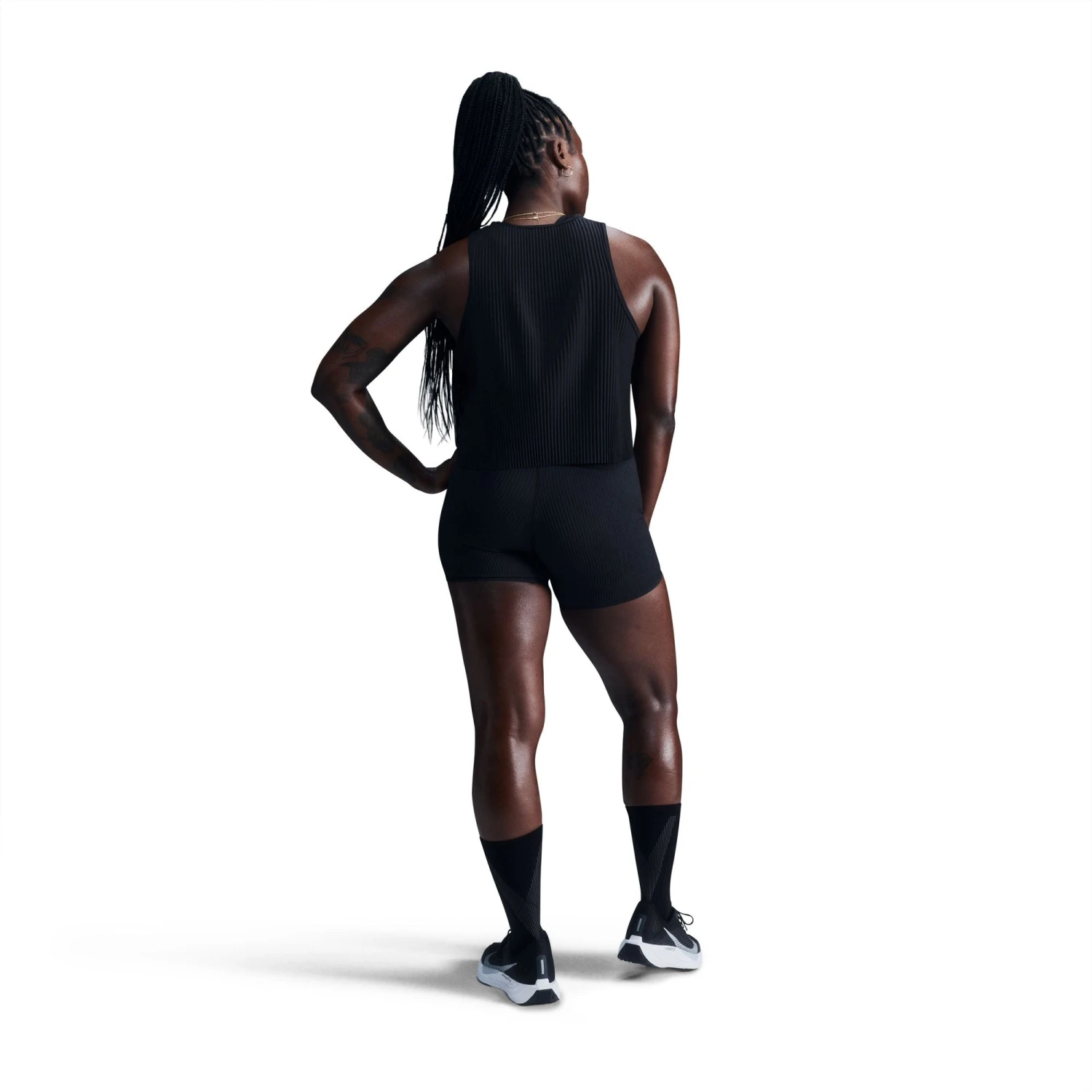 Nike Women's AeroSwift Women's Dri-FIT ADV Cropped Running Tank Top (010 - Black/White) 2 Nike Women's AeroSwift Women's Dri-FIT ADV Cropped Running Tank Top (010 - Black/White) - Image 2