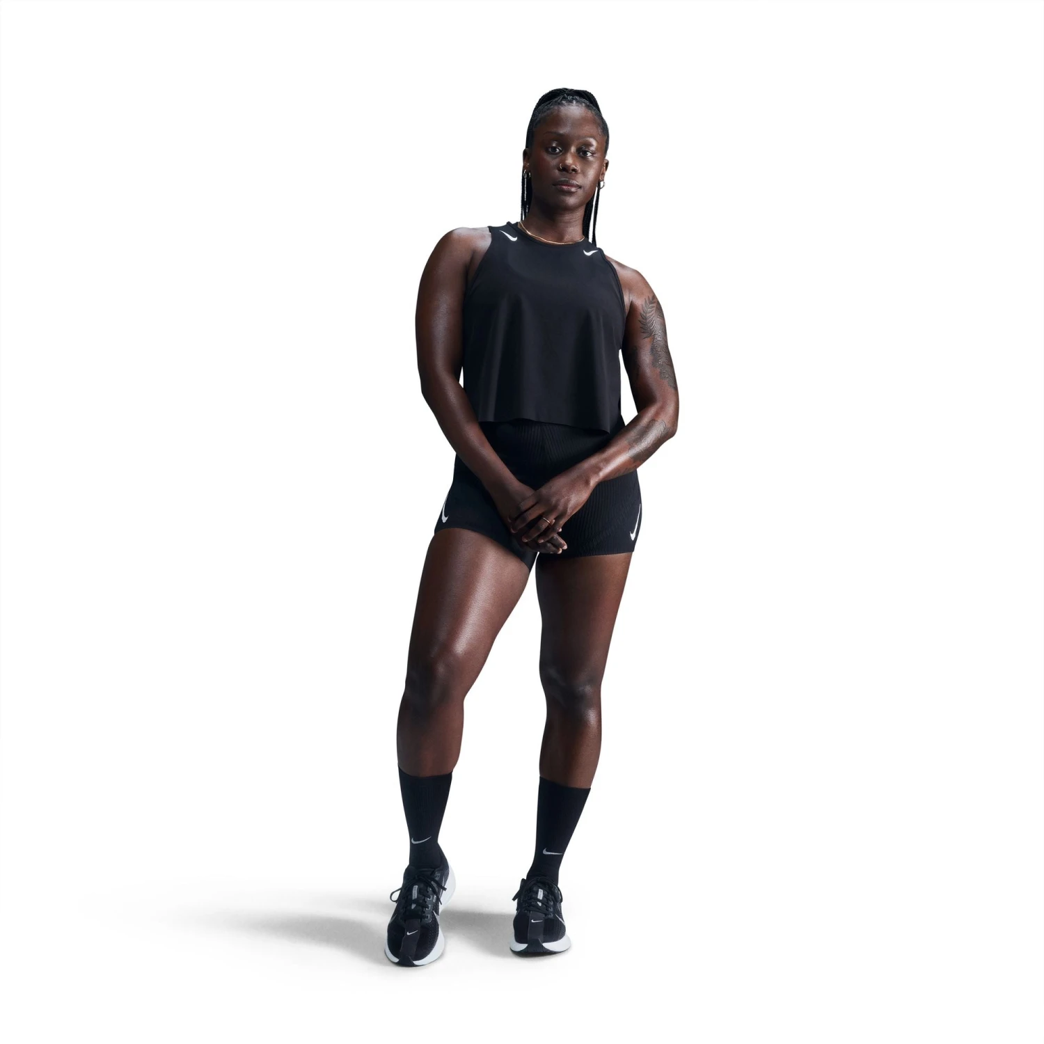 Nike Women's AeroSwift Women's Dri-FIT ADV Cropped Running Tank Top (010 - Black/White) 1 Nike Women's AeroSwift Women's Dri-FIT ADV Cropped Running Tank Top (010 - Black/White)