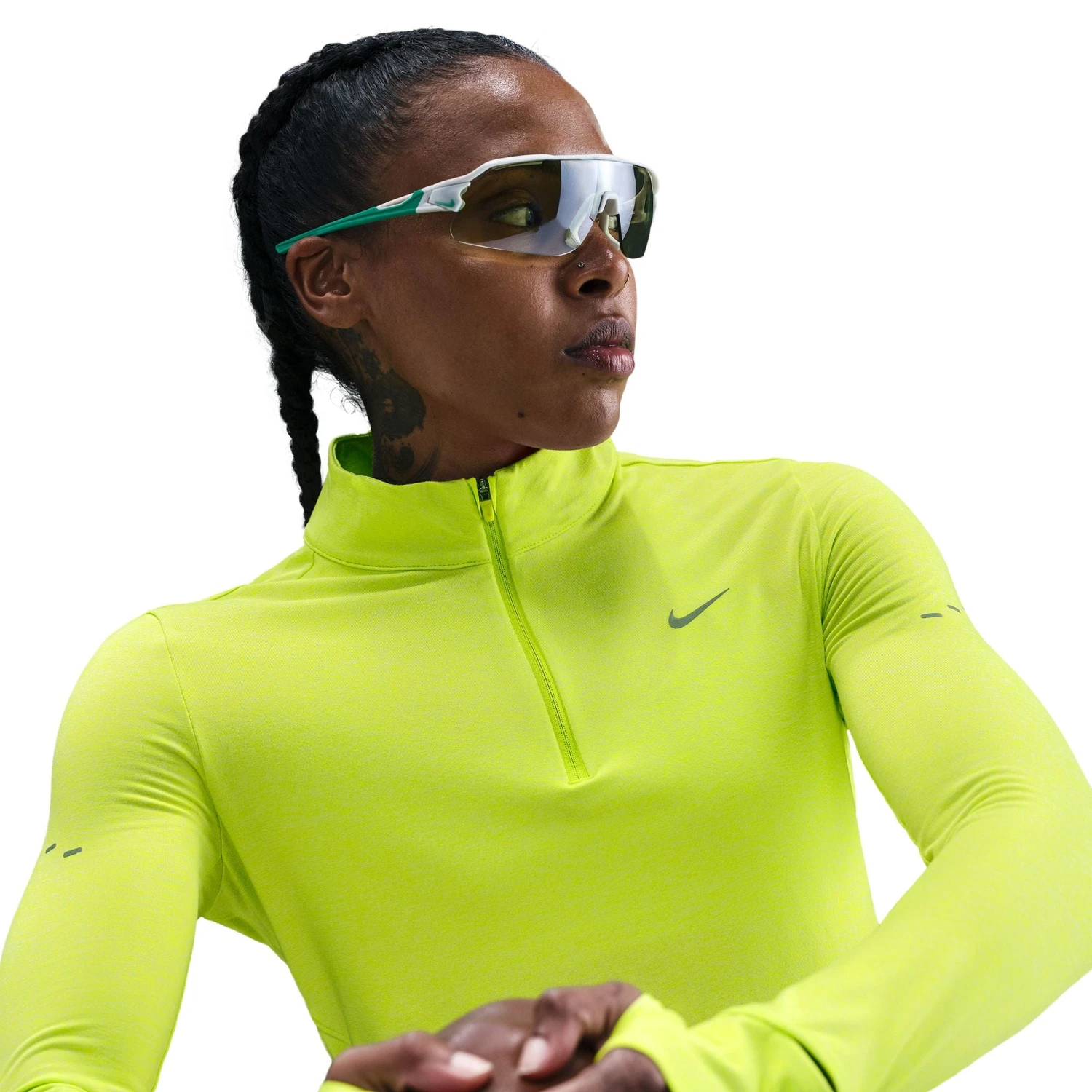 Nike Women's Swift Dri-FIT UV 1/4-Zip Running Top (389 - Cyber/Heater/Reflective Silver) 4 Nike Women's Swift Dri-FIT UV 1/4-Zip Running Top (389 - Cyber/Heater/Reflective Silver) - Image 4