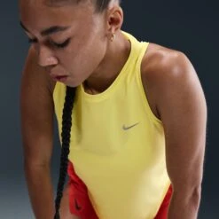 Nike Women's Swift Dri-FIT Running Tank Top (712 - Light Zitron/Reflective Silver) -TCRunning Shop AURORA HQ0620 712 PHSYMG03 2000