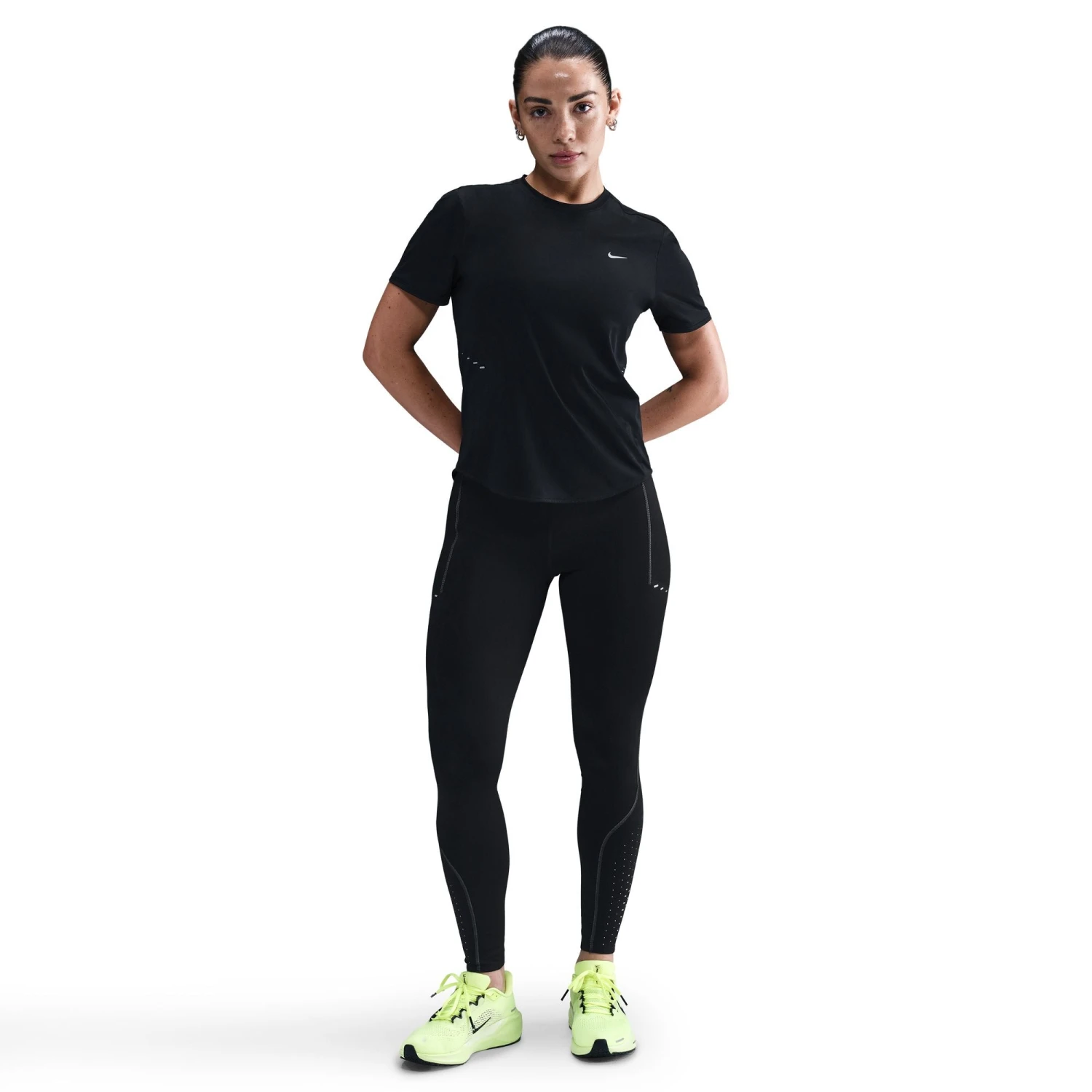 Nike Women's Swift High-Waisted 7/8 Running Leggings W/ Reflective Accents (010 - Black/Dark Smoke Grey) 2 Nike Women's Swift High-Waisted 7/8 Running Leggings W/ Reflective Accents (010 - Black/Dark Smoke Grey) - Image 2