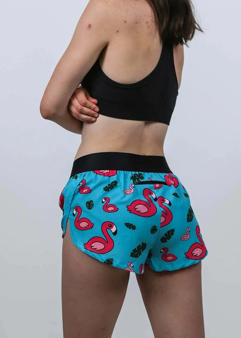 Women's Blue Flamingo 1.5" Split Shorts 4 Women's Blue Flamingo 1.5" Split Shorts - Image 4